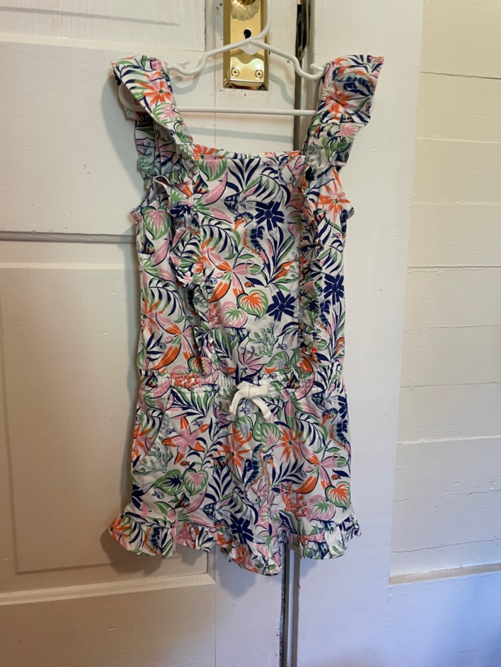 New Girls Polo Ralph Lauren Tropical Print Ruffled Cotton Romper size 6